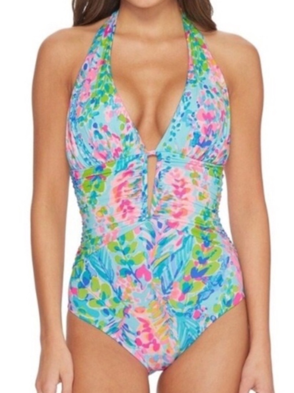 Lilly Pulitzer | One Piece Halter Bright Colorful Lanai Swimsuit Catch the Wave
